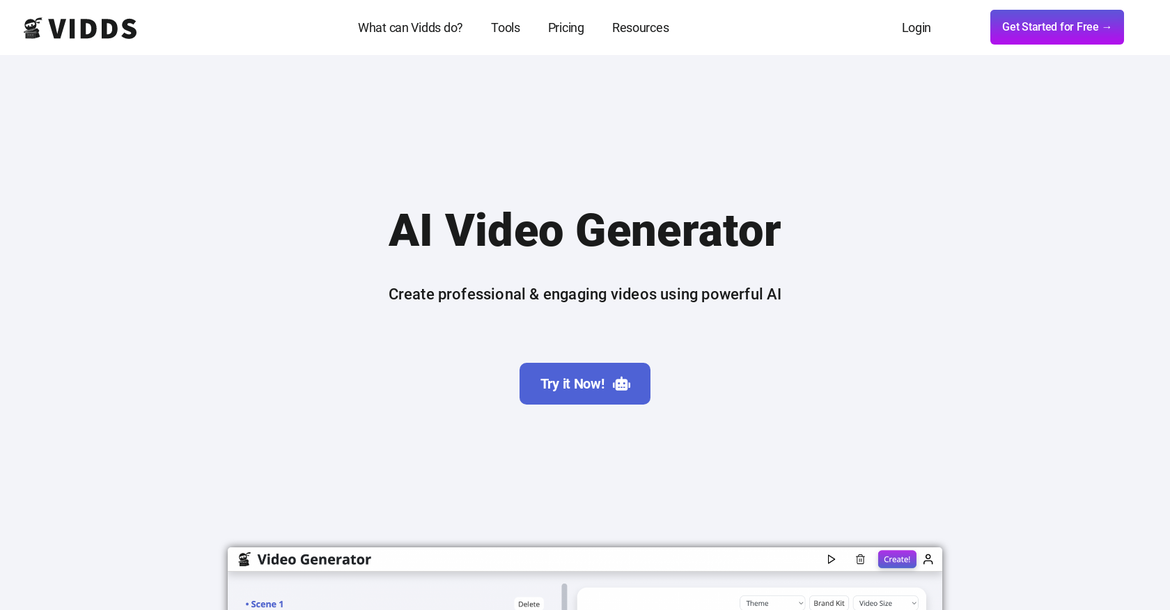 Video Generator by Vidds website