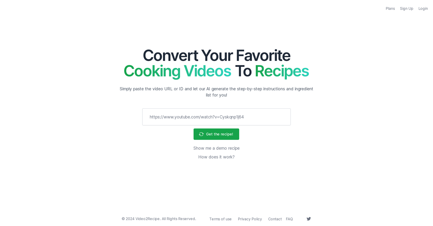 Video2Recipe website