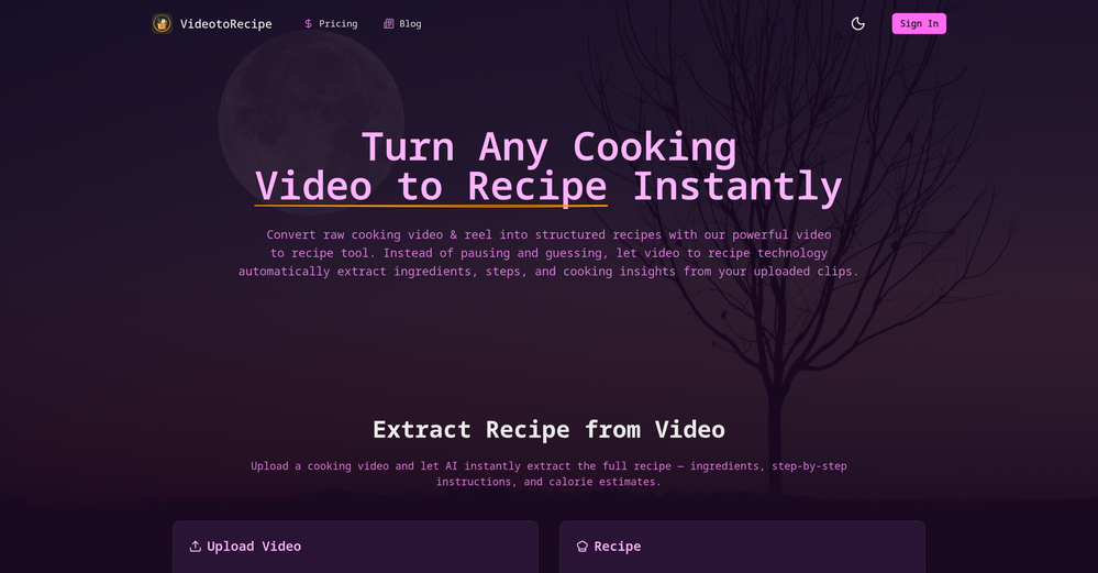 VideoToRecipe.org website