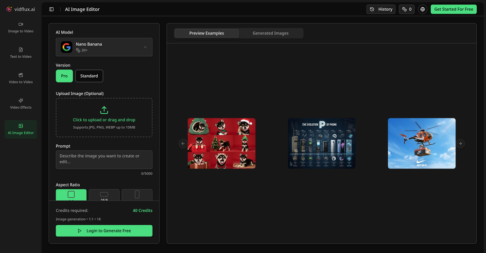 VidFlux AI Image Editor website