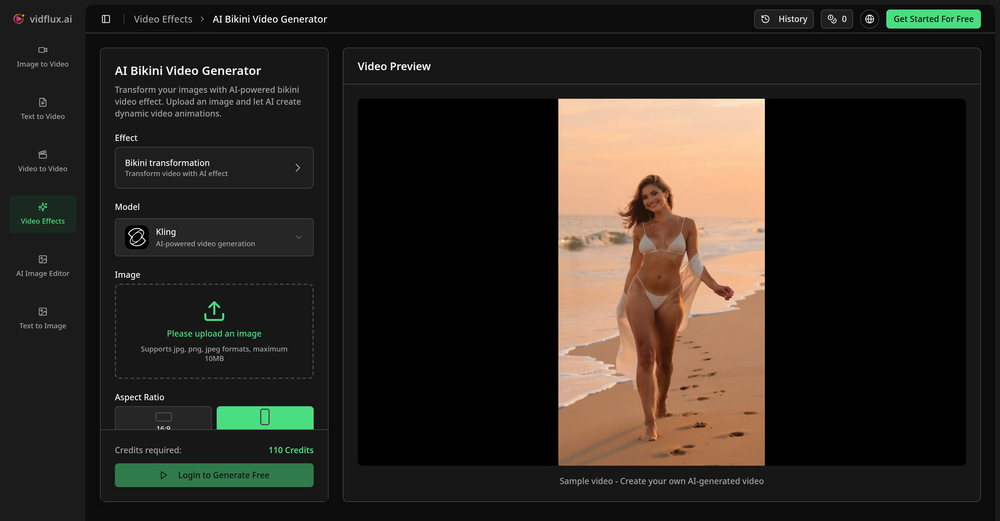 Vidflux - Bikini Video Generator website
