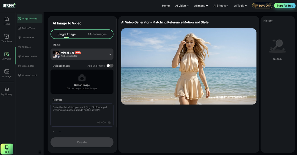 Vireel AI Image to Video Generator website
