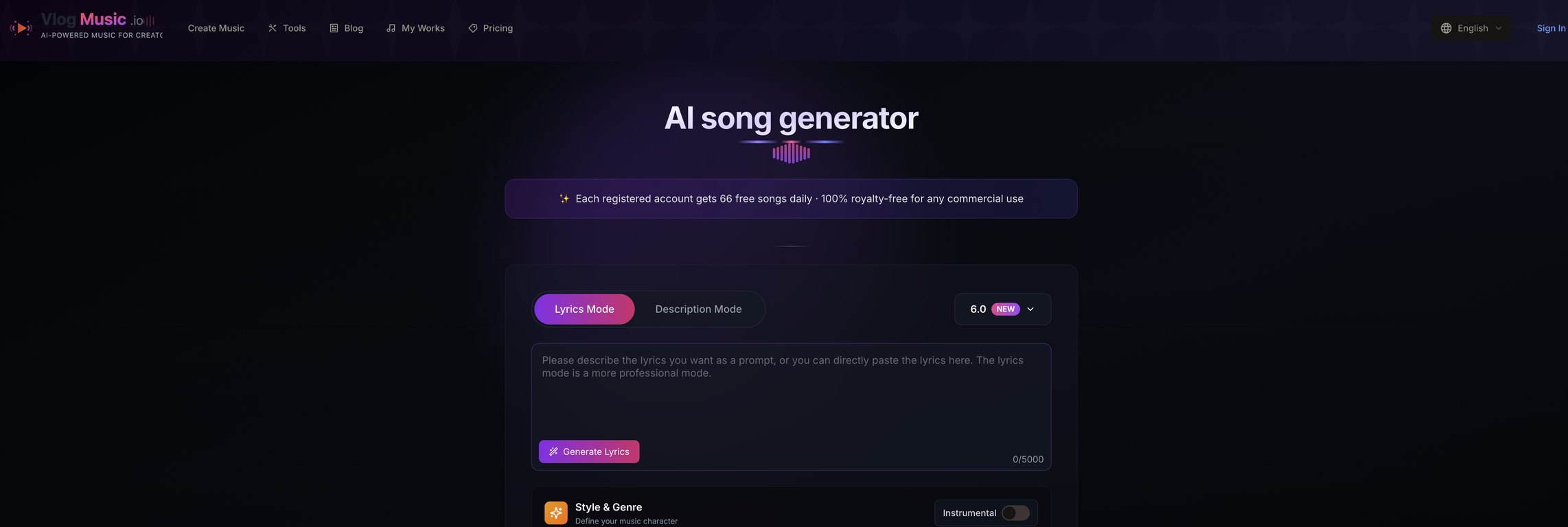 VlogMusic.io website