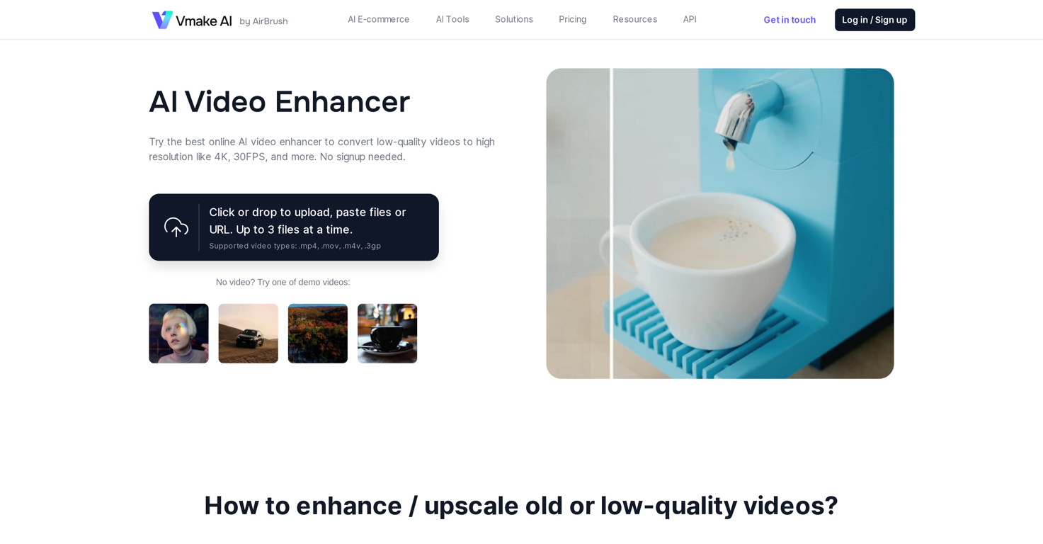 Vmake Video Enhancer website