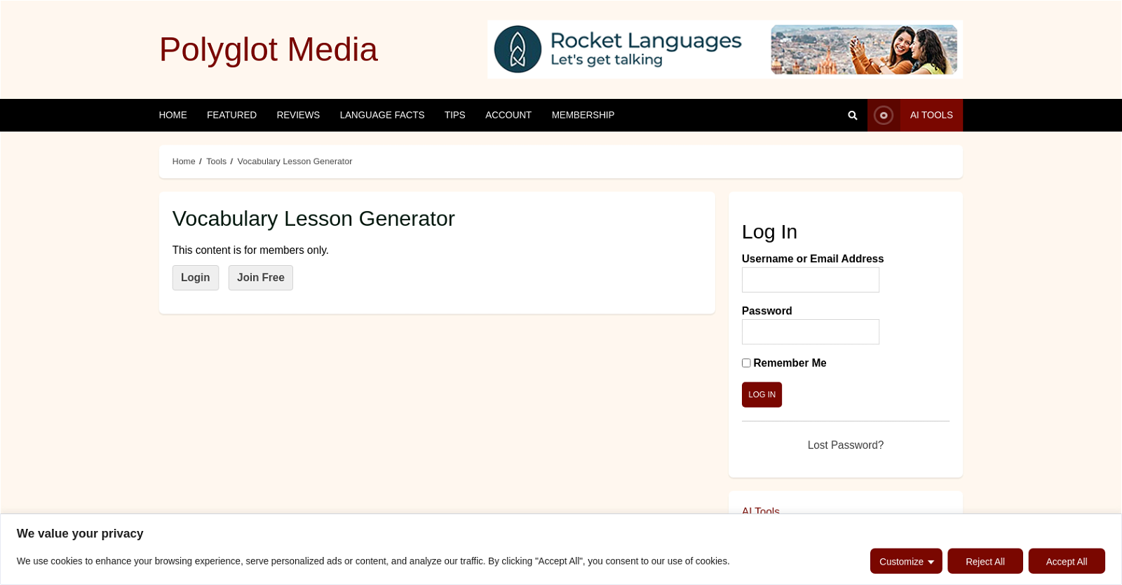 Vocabulary Lesson Generator website