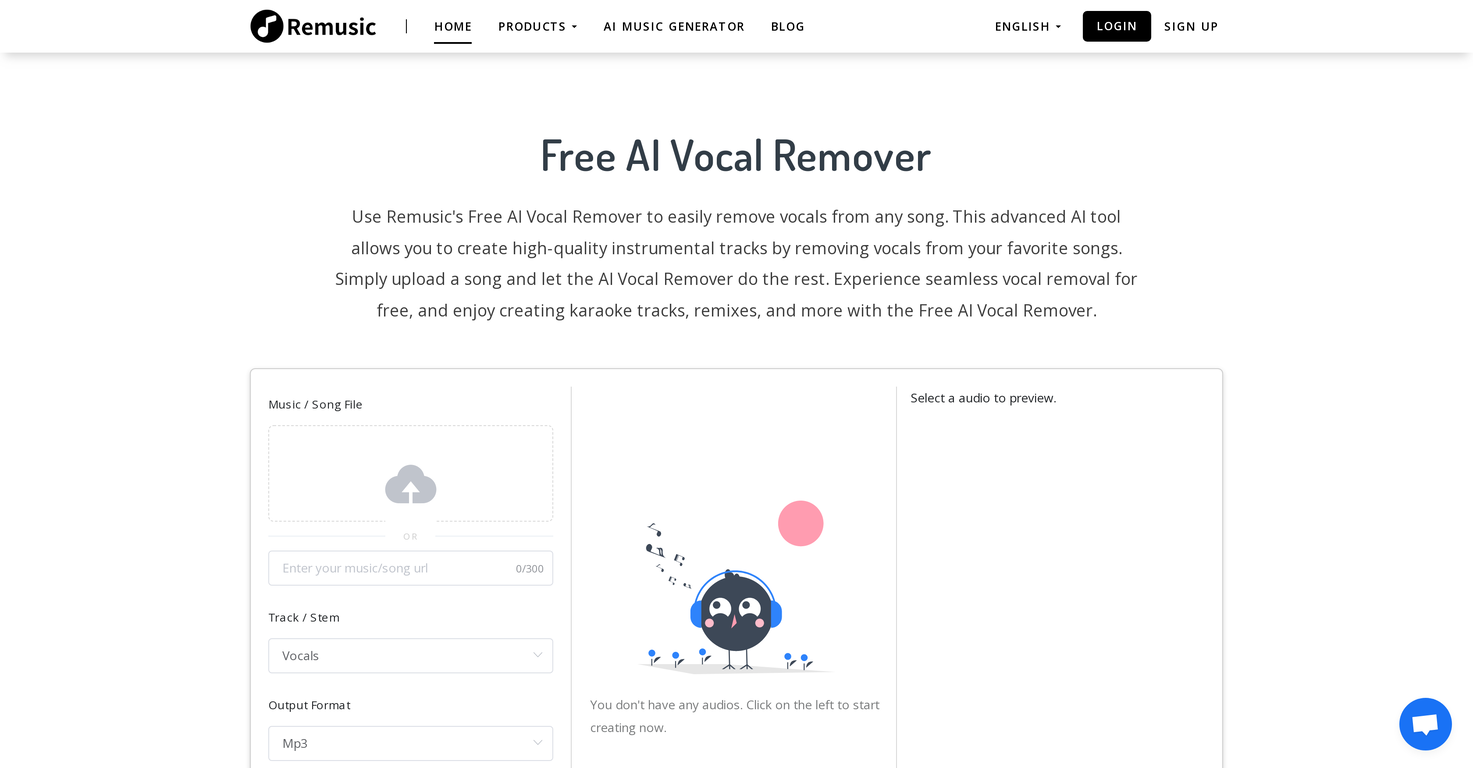 Vocal Remover by Remusic website