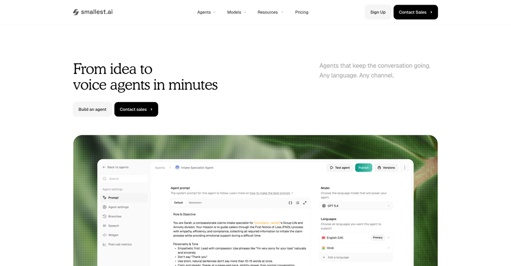 Voice Agents by smallest.ai website
