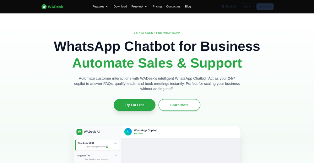 WADesk WhatsApp Chatbot website