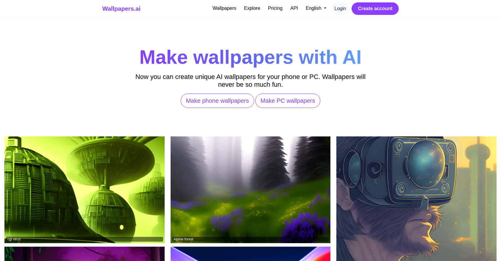 Wallpapers AI website