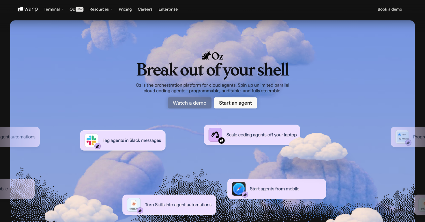 Warp.dev Oz website