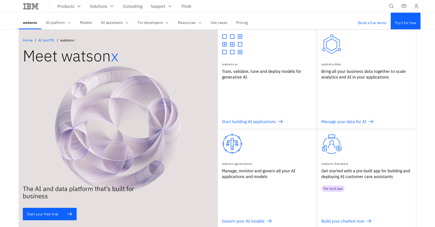 WatsonX by IBM website