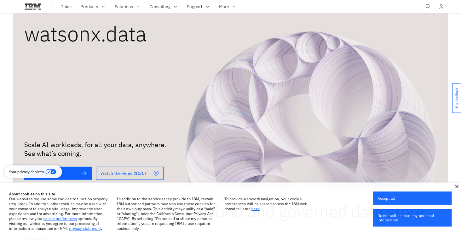 WatsonX.data by IBM website