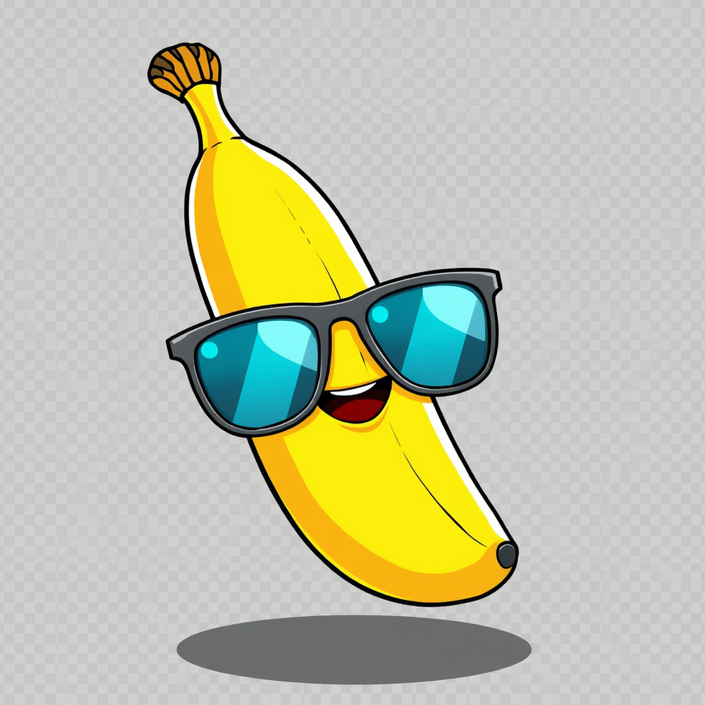 cartoon 3d banana with sunglasses transparent background website