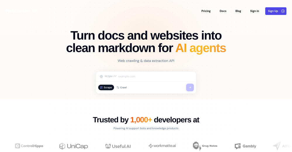 WebCrawler API website