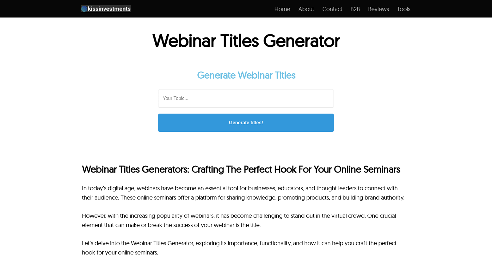 Webinar Titles Generator website