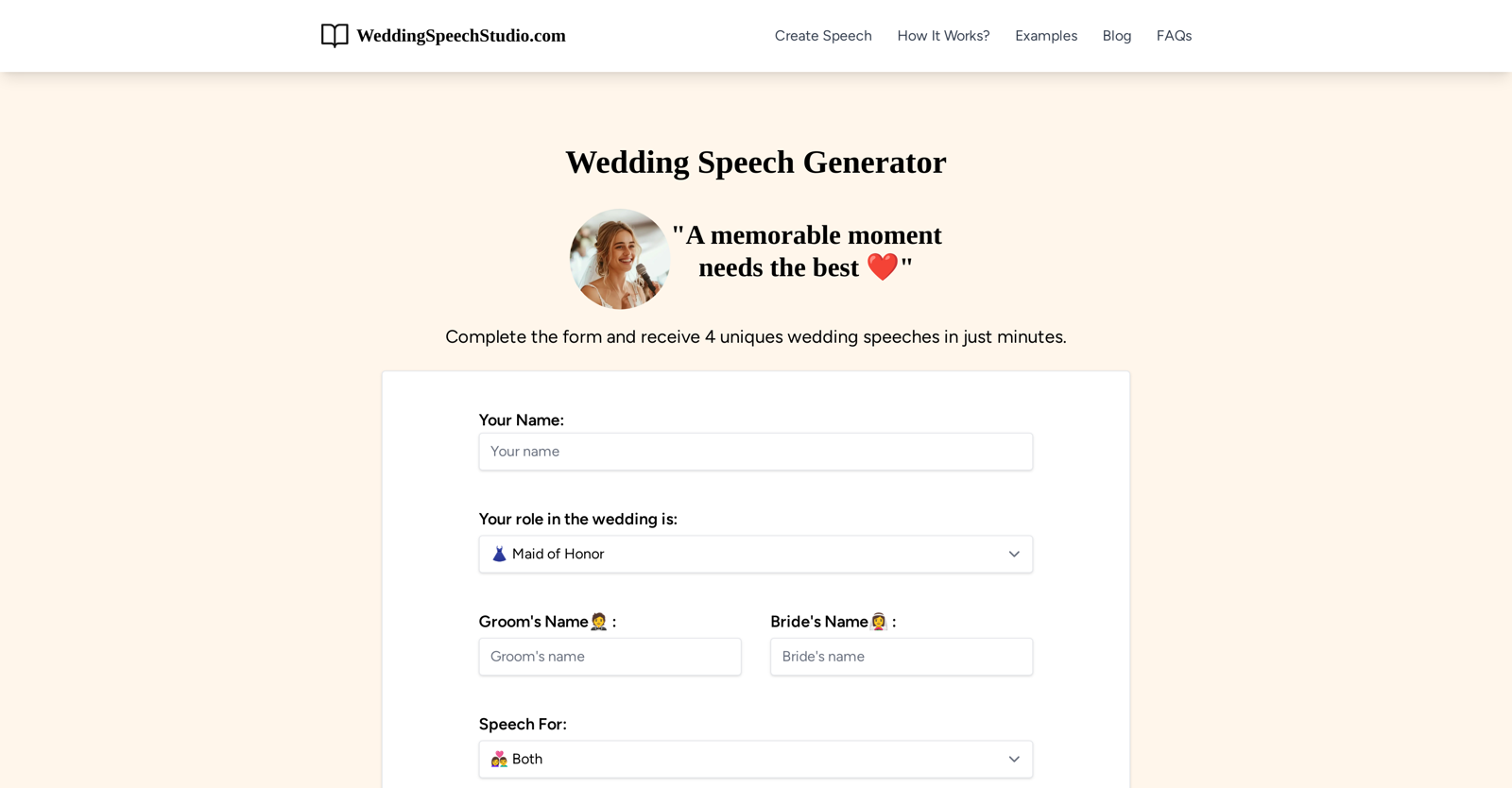 Wedding Speech Studio website