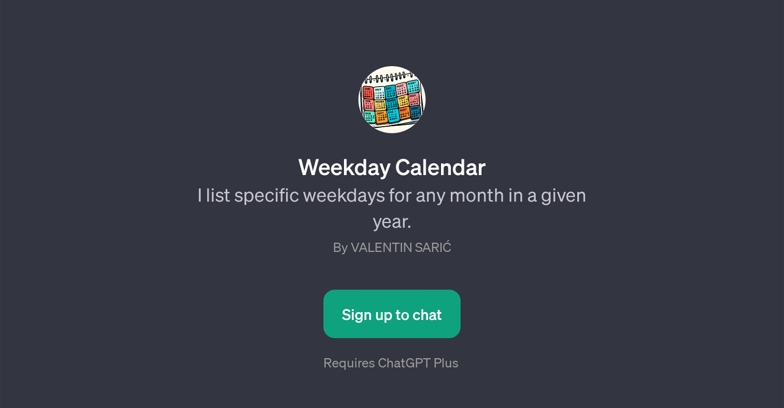 Weekday Calendar website