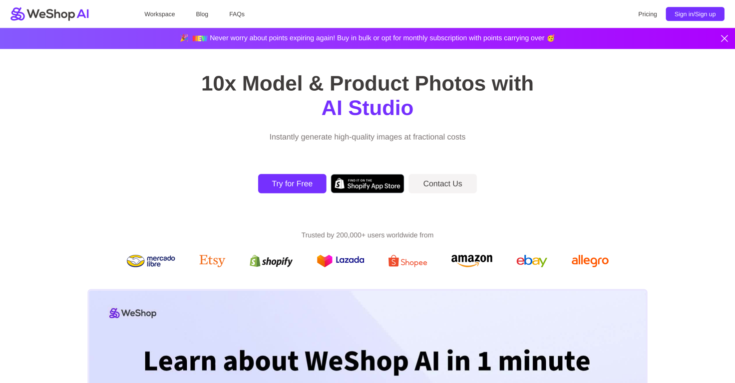 WeShop AI website