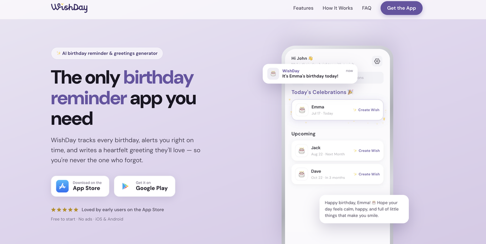 WishDay: AI Birthday Reminder website