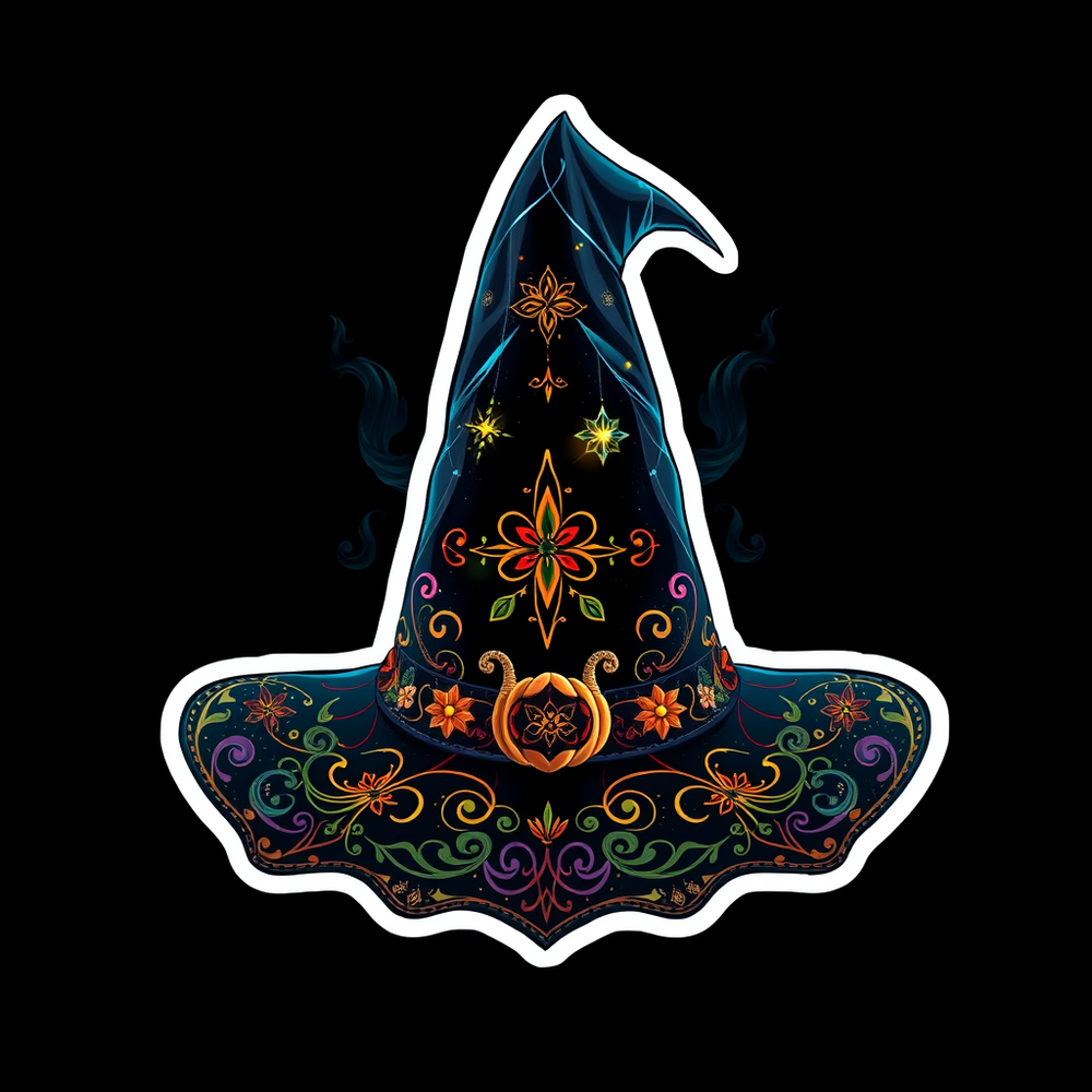 Witch hat sticker in black background website