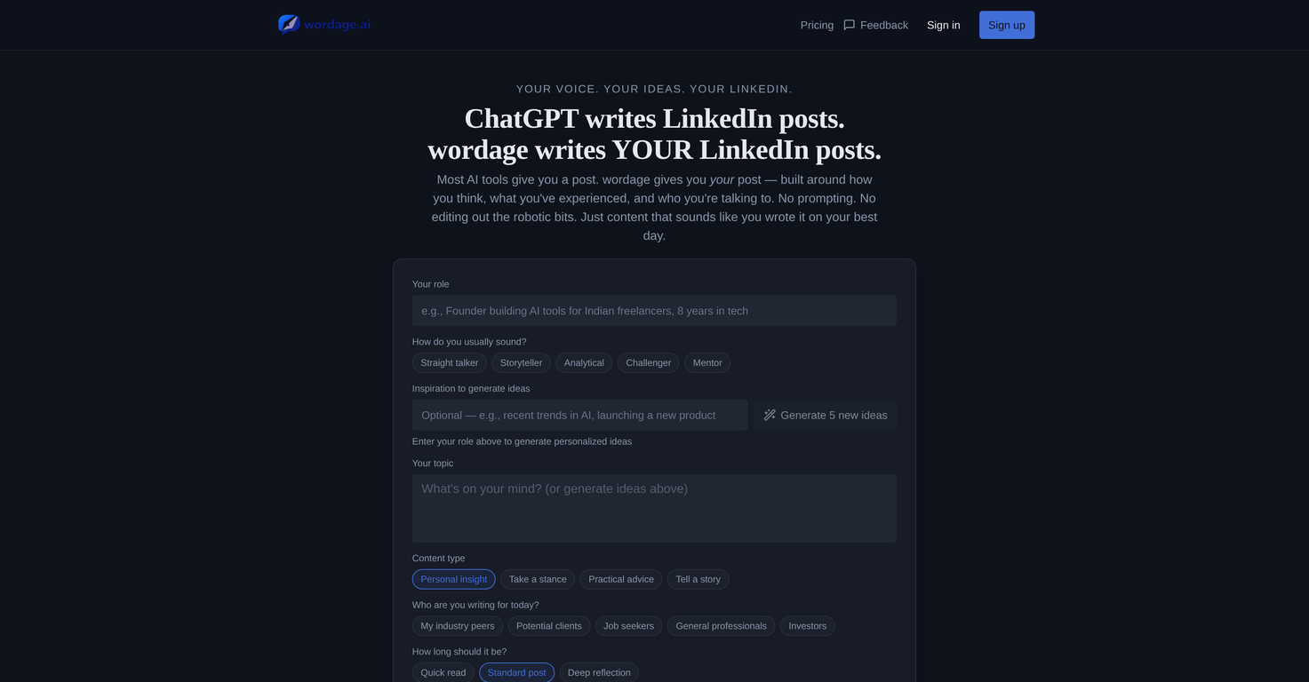 Wordage.ai website