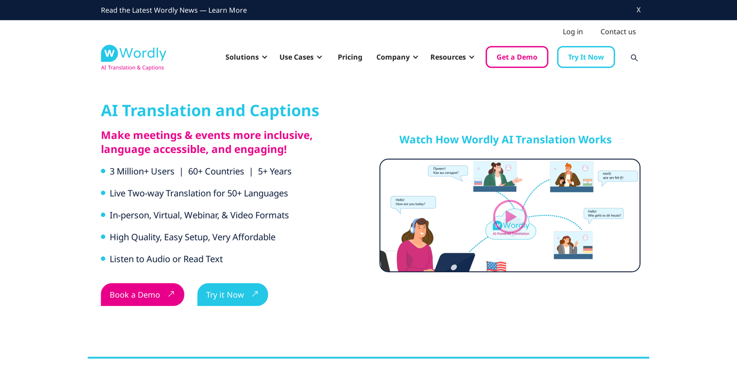 Wordly AI Translation website