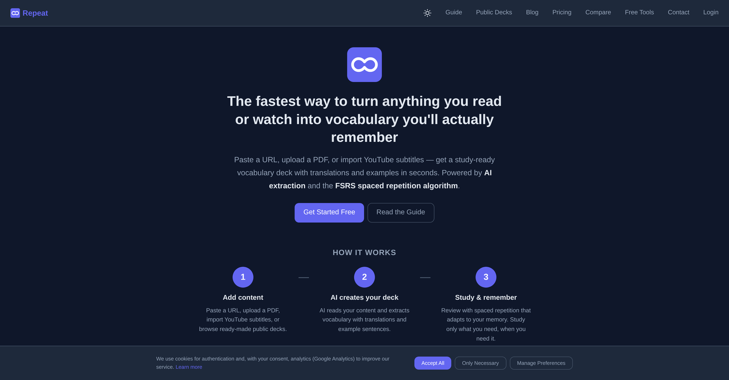Words on Repeat website