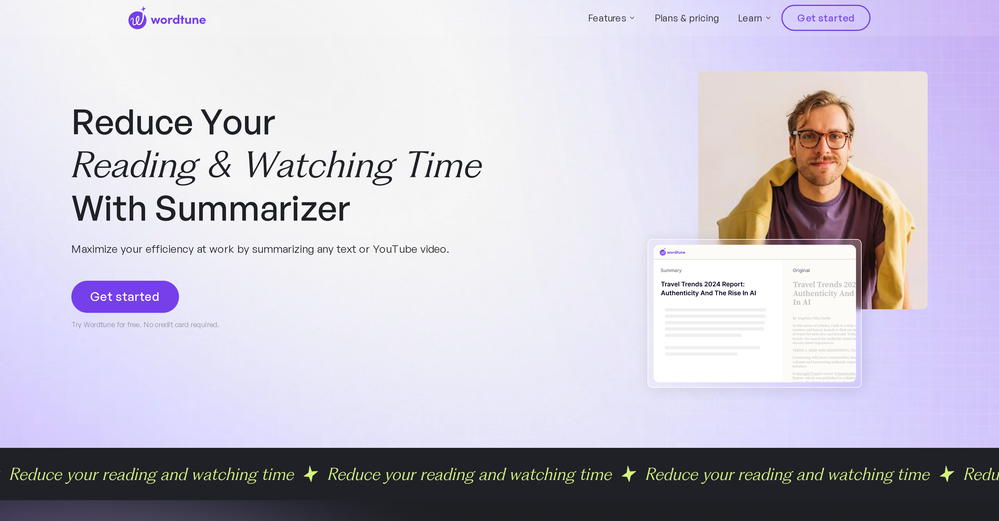 Wordtune Summarizer website