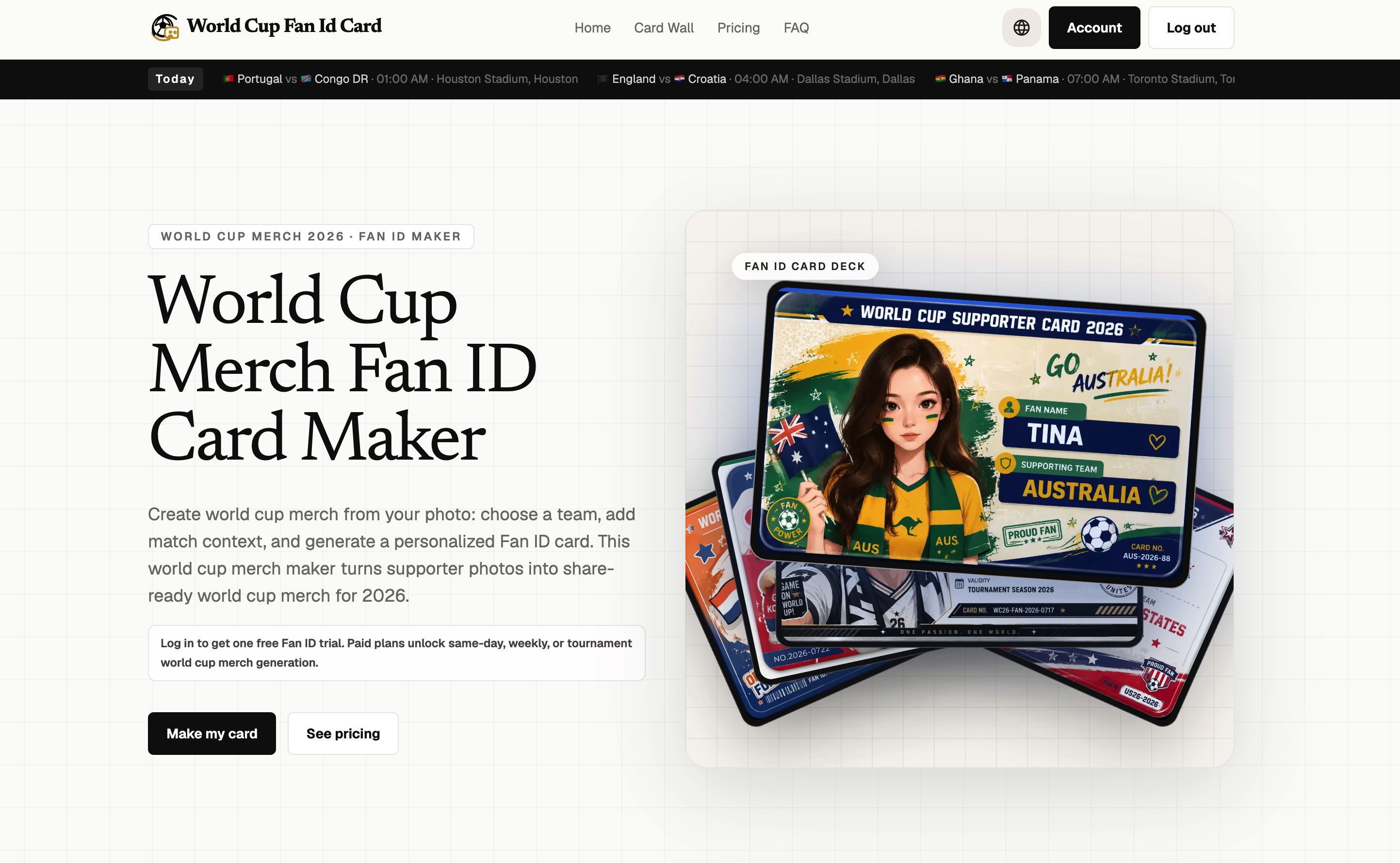 World Cup Fan Card — 蹭 2026 世界杯的个性化周边生成器