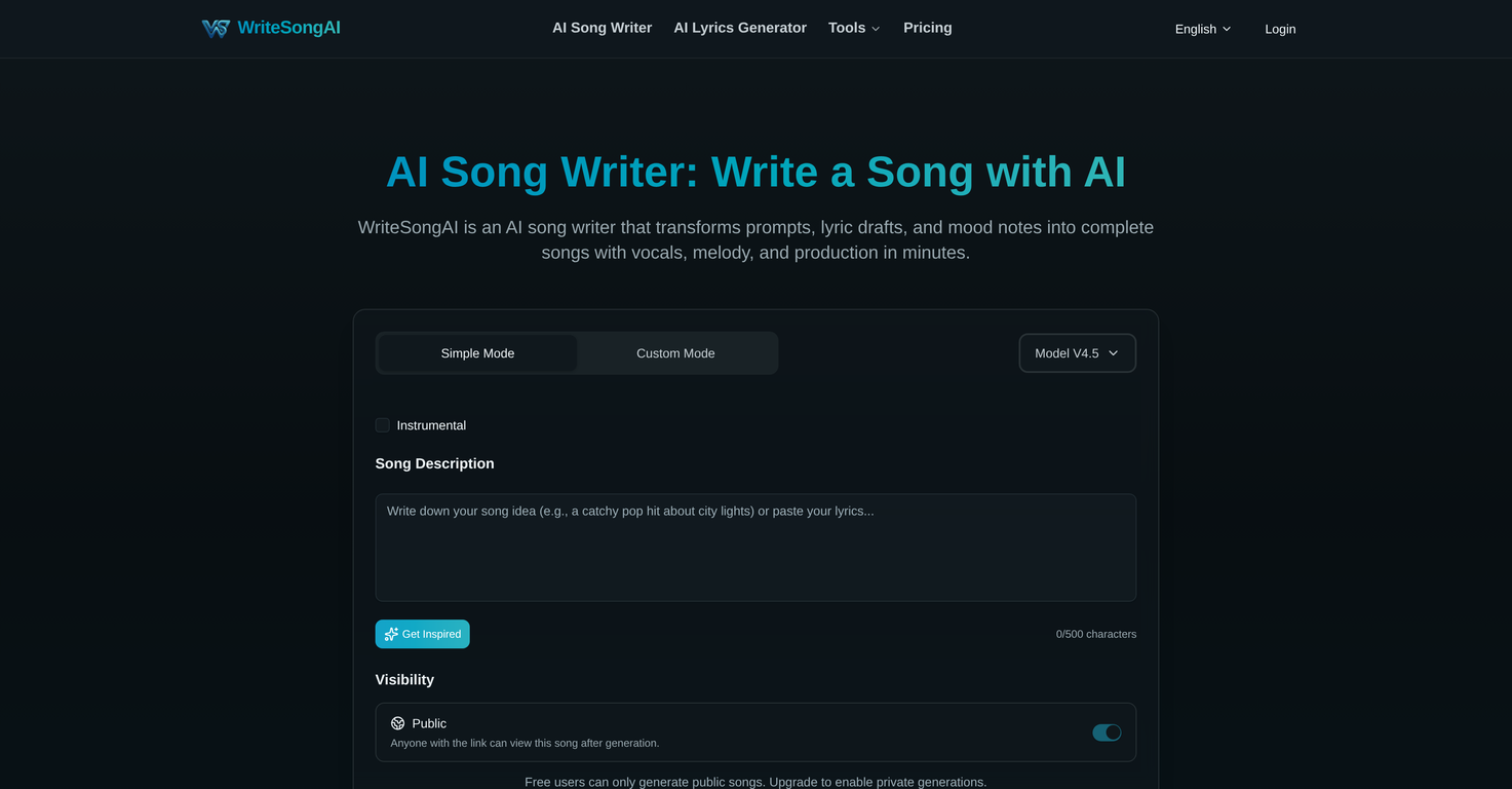 WriteSong AI website