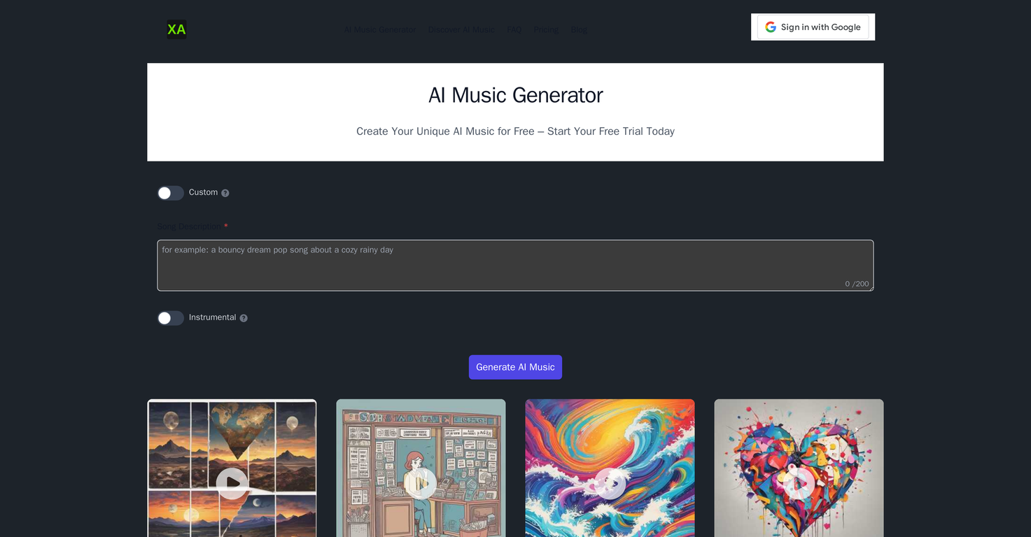 XA AI Music website