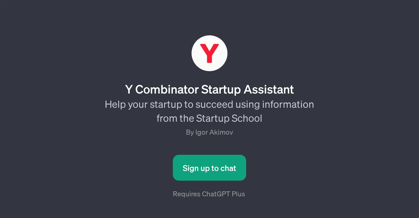 Y Combinator Startup Assistant website