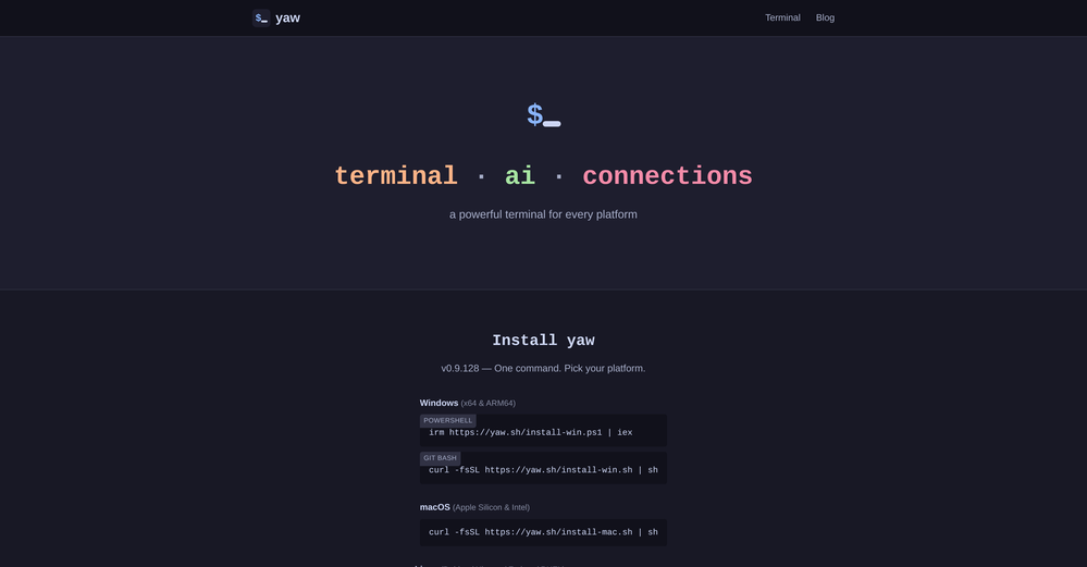 Yaw Terminal website