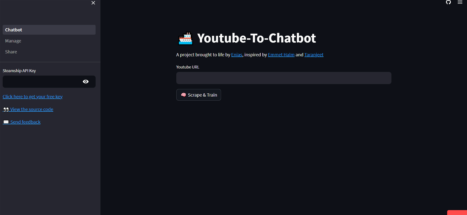 YouTube to Chatbot website