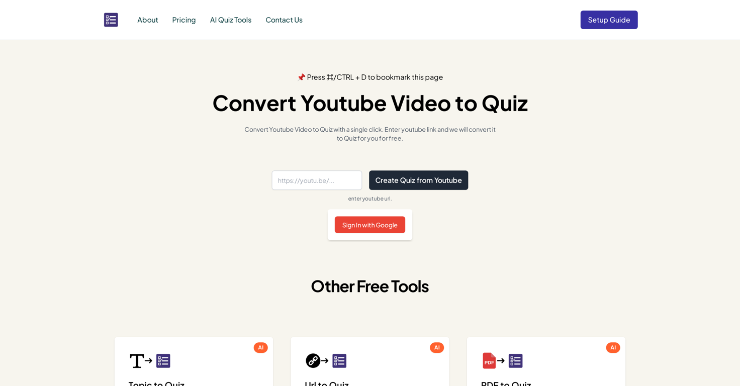 Youtube to Quiz website