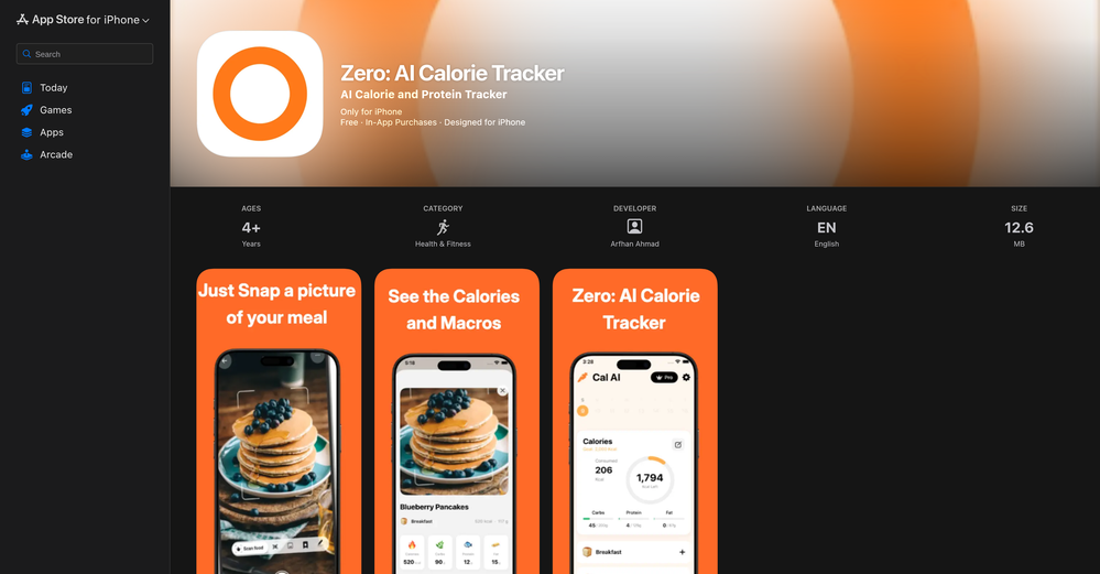 Zero: AI Calorie Tracker website