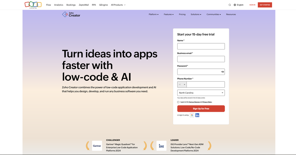 Zoho Creator website