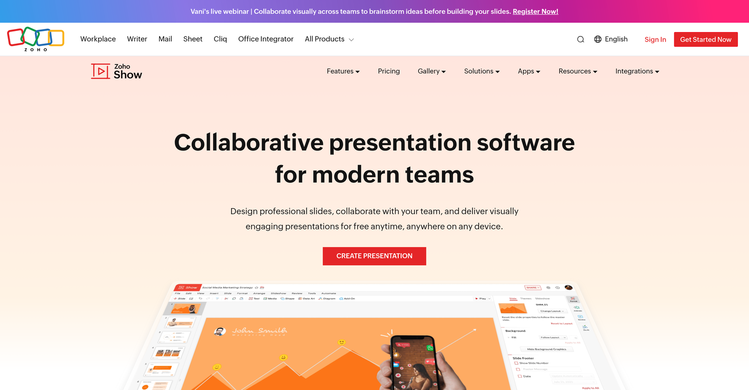 Zoho Show website
