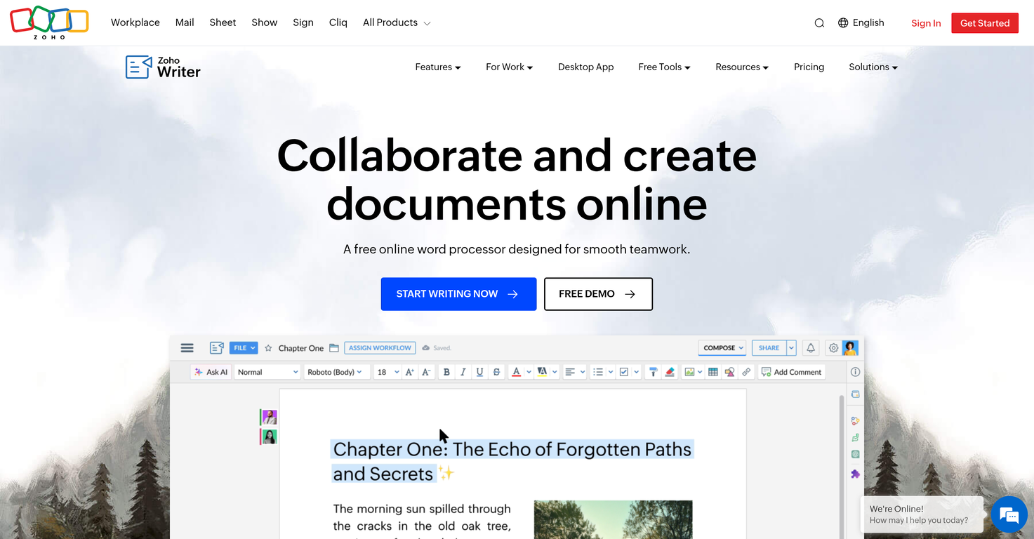 Zoho Writer website
