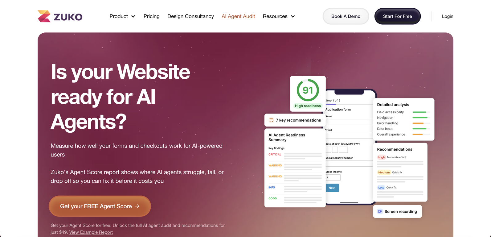 Zuko's Agent Score website